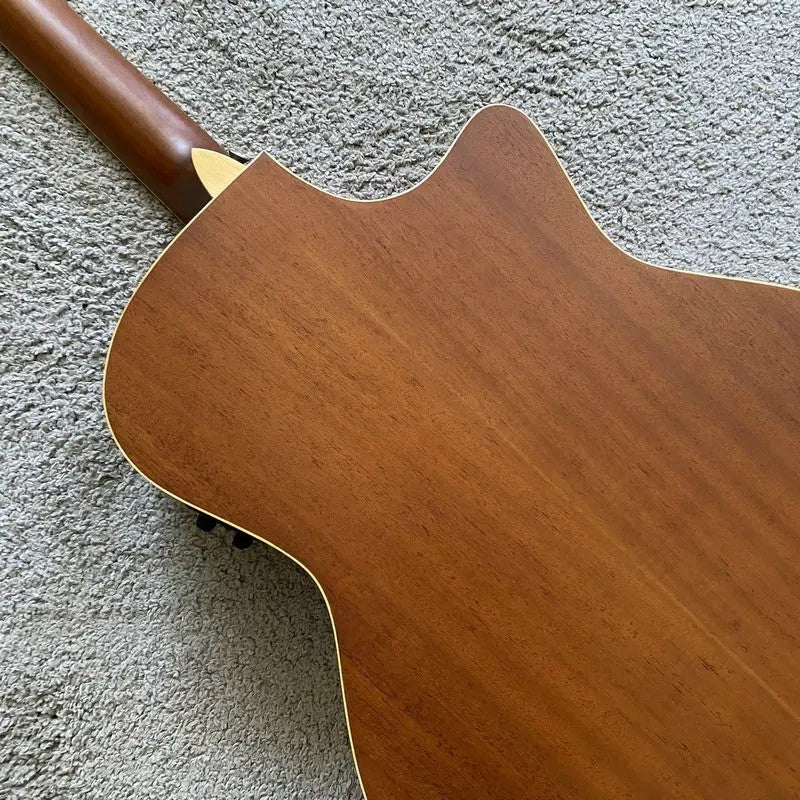 Left Handed Luna Acoustic Guitar, Engraved Spruce Top Body, Mahogany N