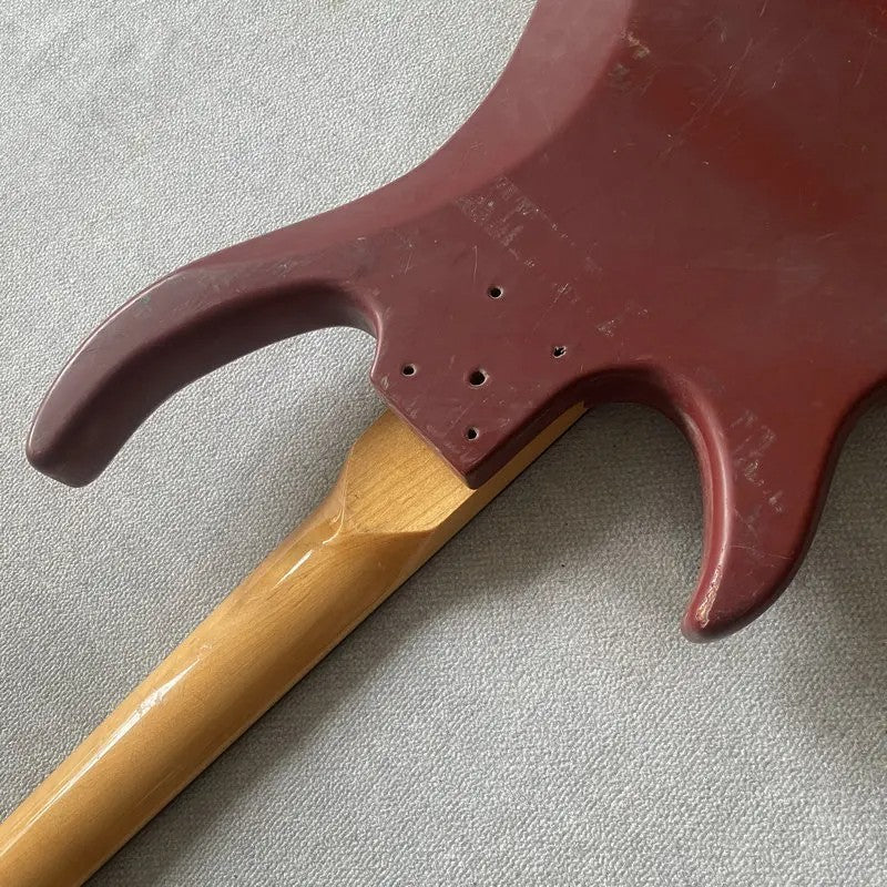 Red Basswood 4 String Bass Body with Maple Neck, Rosewood Fingerboard