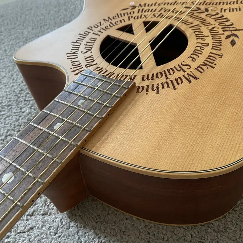 Luna 40 Inch Acoustic Guitar, Spruce Top Engraved Body, Mahogany Neck