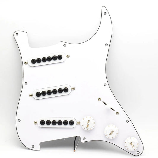 White SSS Guitar Prewired Loaded Pickguard with Large Pole Pickups Fit