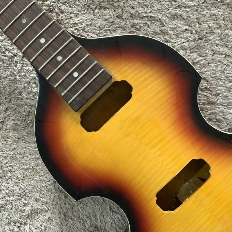 Sunburst 4 String Violin Bass Maple Top Body with Neck, Rosewood Finge