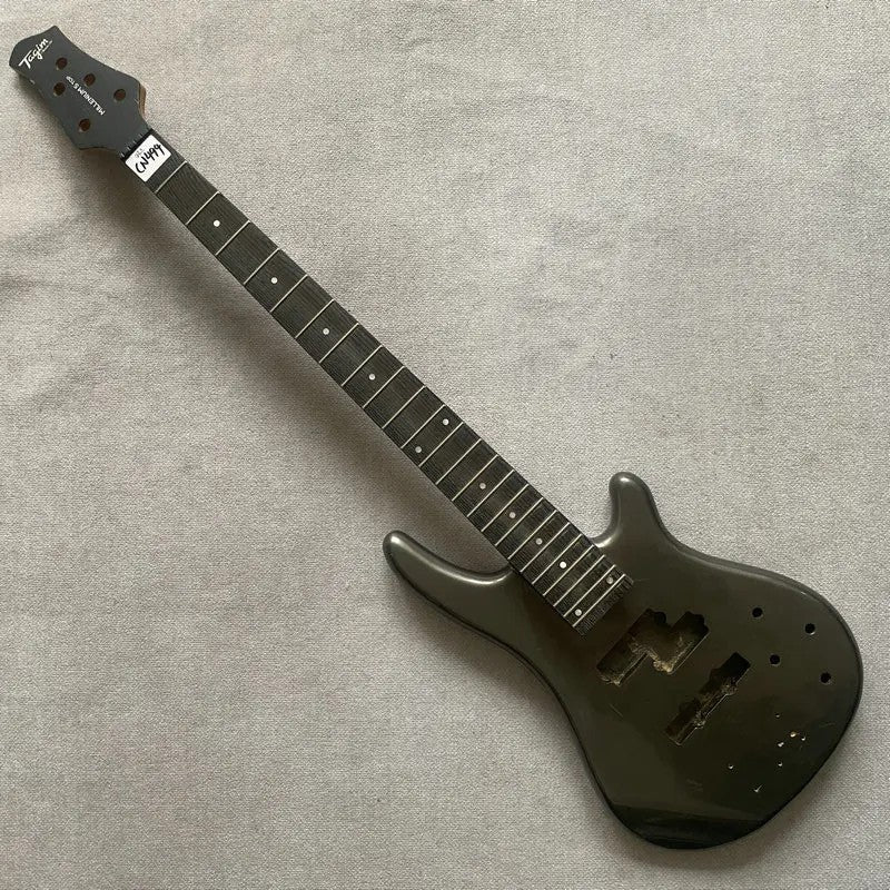 Metallic Silver 5 String Bass Basswood Body with Maple Neck, Rosewood