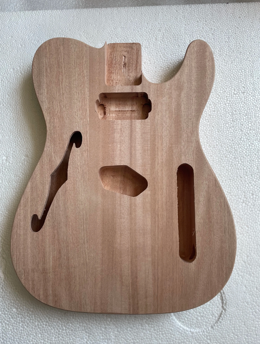 HS Unfinished Mahogany Wood Guitar Body, F Hole Routing Fit Tele TL
