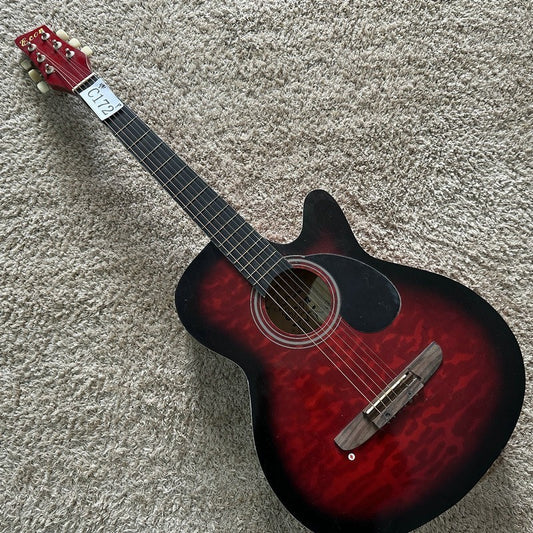 Red Burst 40 Inch Acoustic Guitar, Plywood Top Body, Rosewood Fingerbo
