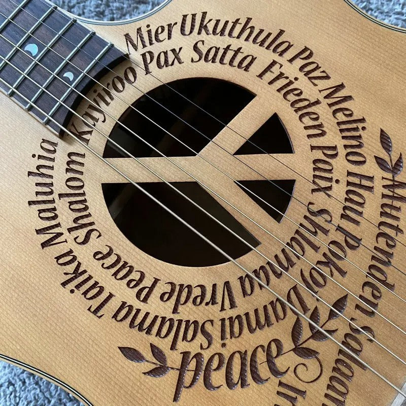 Luna 40 Inch Acoustic Guitar, Spruce Top Engraved Body, Mahogany Neck
