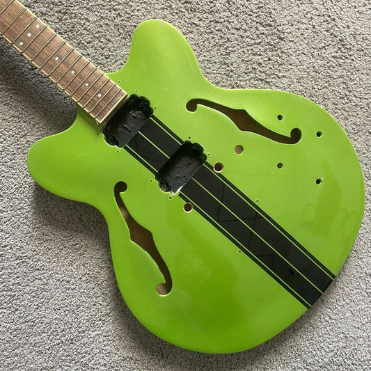 Green DIY Jazz Guitar Semi Hollow Body with Maple Neck, Rosewood Finge