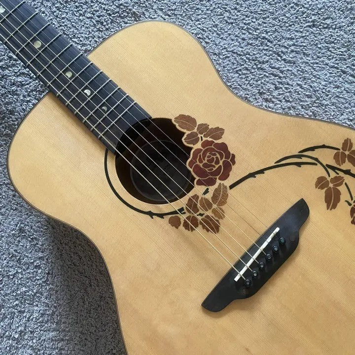 Luna 38 Inch Acoustic Guitar, Engraved Rose Spruce Top Body, Okoume Ne