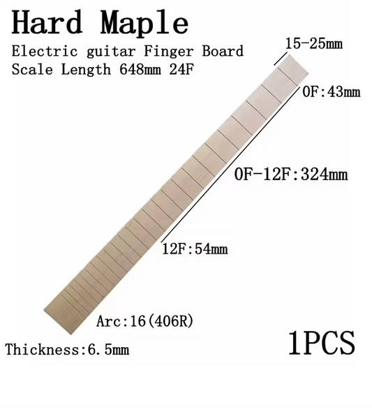 24 Frets Maple Wood Electric Guitar Fingerboard Neck, 648MM Scale Leng