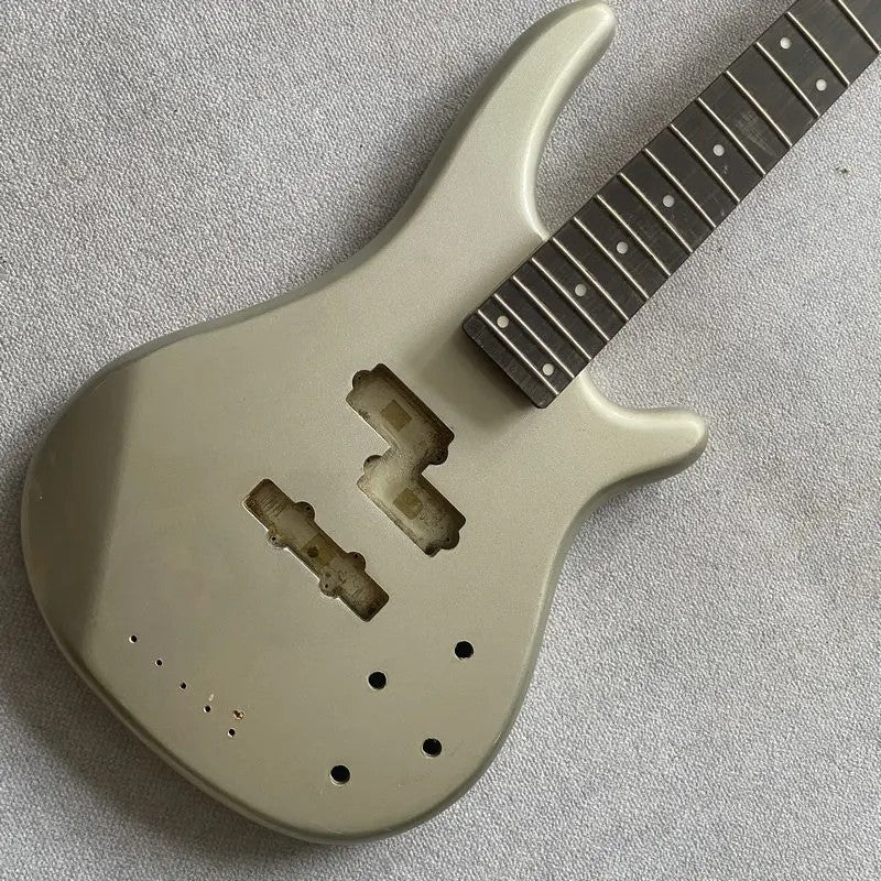 Metallic Silver 4 String Bass Basswood Body with Maple Neck, Rosewood