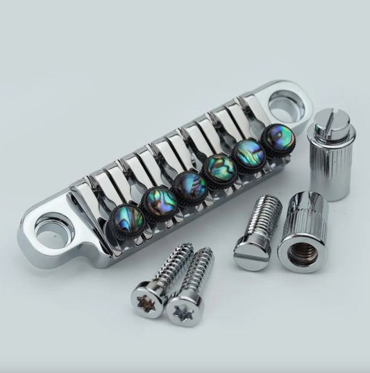 Chrome Guitar TP6 Tailpiece Bridge Abalone Fine Tuning Screws Fit Les
