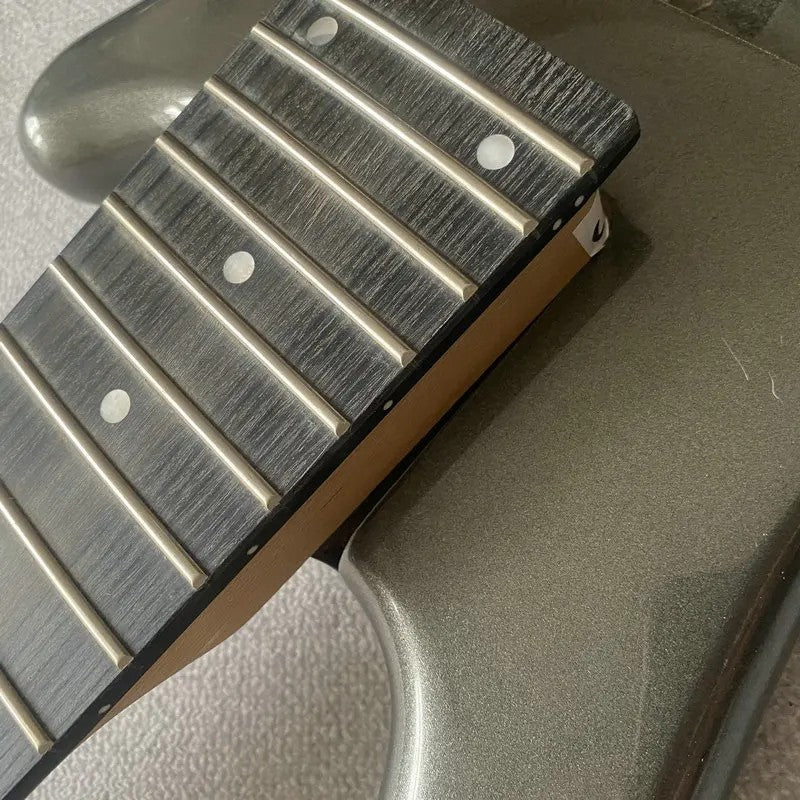 Metallic Silver 5 String Bass Basswood Body with Maple Neck, Rosewood