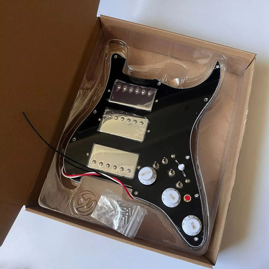 HHH Guitar Black Prewired Loaded Pickguard, Multi Tone Wiring Fit Stra