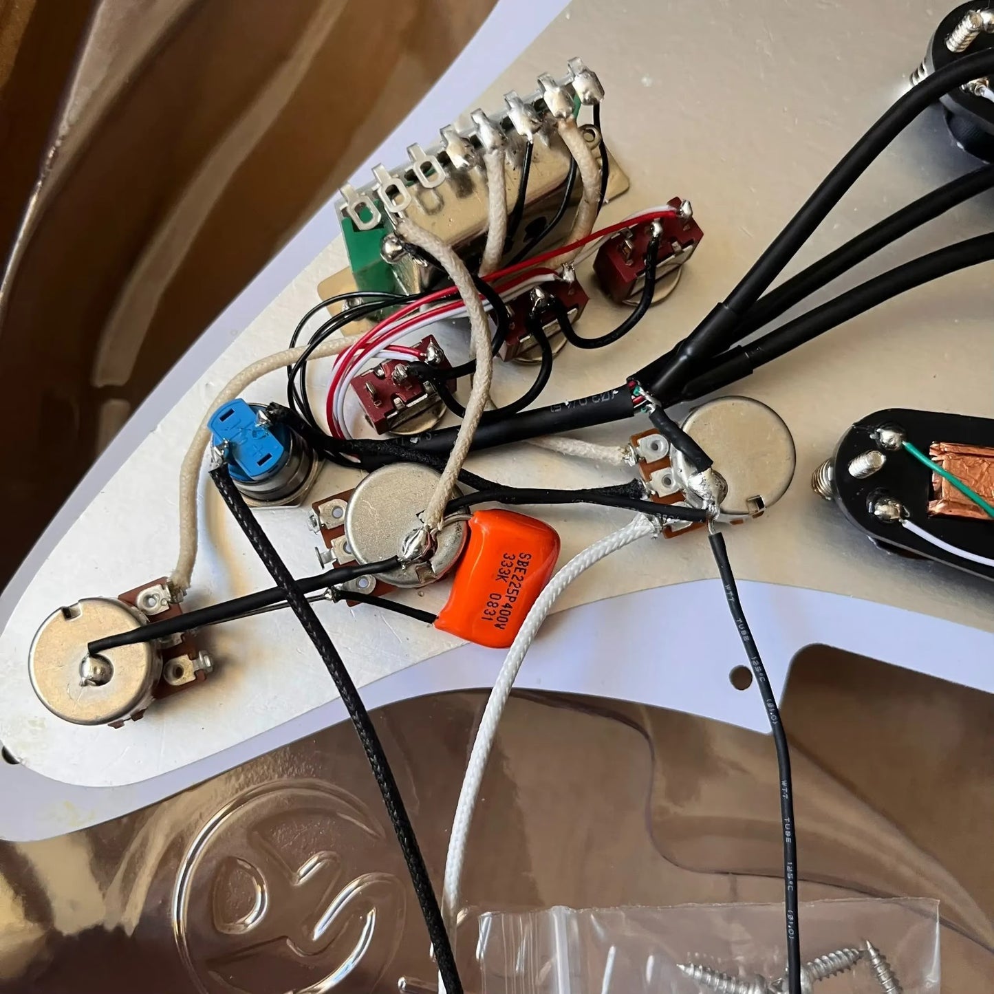 Yellow Pearl Guitar Loaded Prewired Pickguard Dual Rail Pickups,Multi