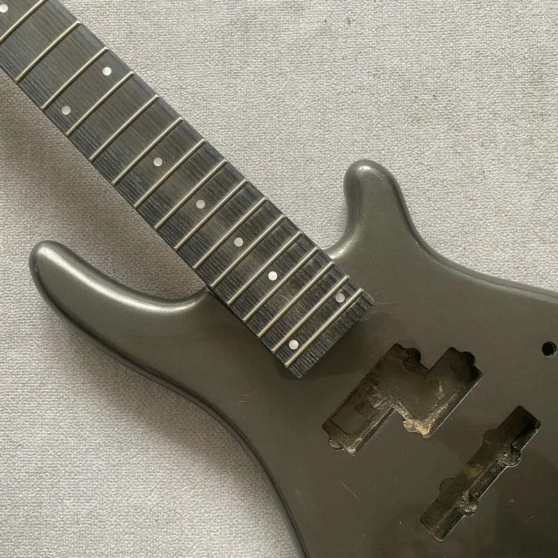 Metallic Silver 5 String Bass Basswood Body with Maple Neck, Rosewood
