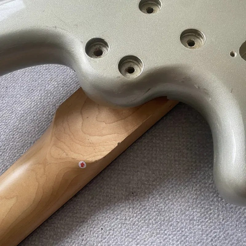 Metallic Silver 4 String Bass Basswood Body with Maple Neck, Rosewood