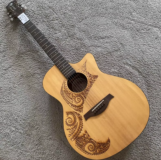 Luna Engraved Top 40 Inch Acoustic Guitar, Spruce Mahogany Body, Rosew