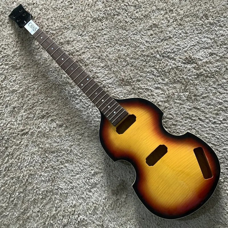 Sunburst 4 String Violin Bass Maple Top Body with Neck, Rosewood Finge