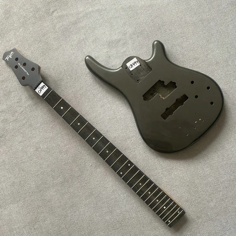 Metallic Silver 5 String Bass Basswood Body with Maple Neck, Rosewood