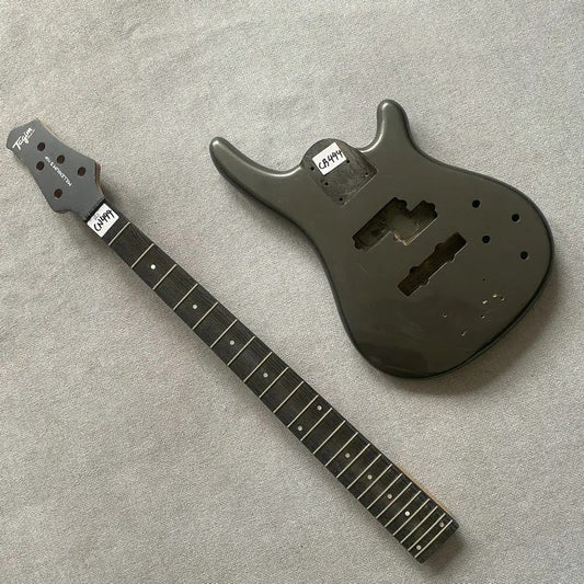 Metallic Silver 5 String Bass Basswood Body with Maple Neck, Rosewood