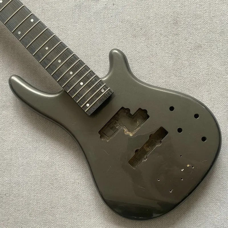 Metallic Silver 5 String Bass Basswood Body with Maple Neck, Rosewood