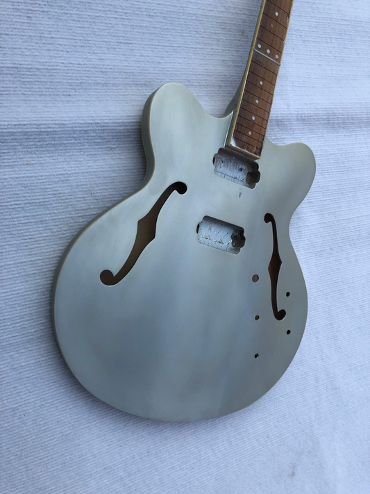 Metallic Silver Semi Hollow Jazz Guitar Body with Neck, Rosewood Fretb