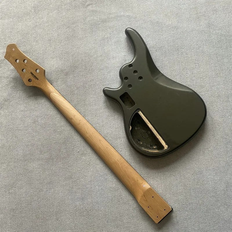 Metallic Silver 5 String Bass Basswood Body with Maple Neck, Rosewood