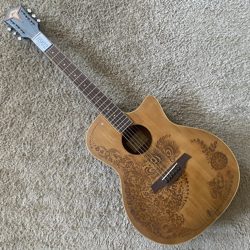 Luna Engraved Red Pine Top Acoustic Guitar, Mahogany Neck, Rosewood Fi