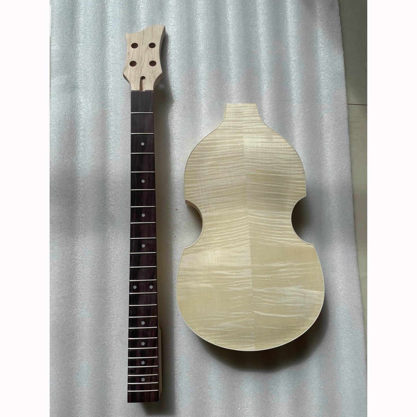 Tiger Maple Top 4 String Violin Bass DIY Project Body with Maple Neck