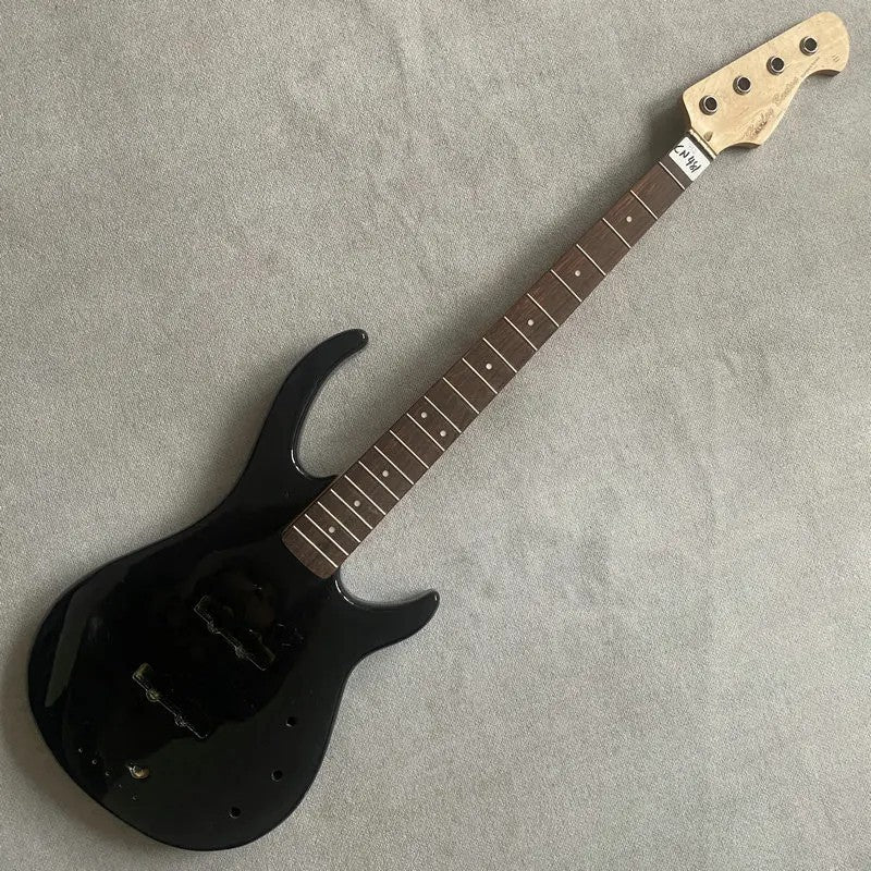 Black Basswood 4 String Electric Bass Body with Maple Neck, Rosewood F