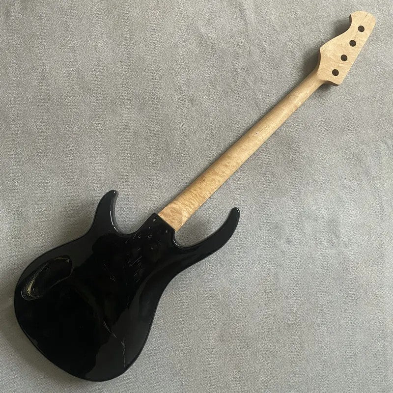 Black Basswood 4 String Electric Bass Body with Maple Neck, Rosewood F