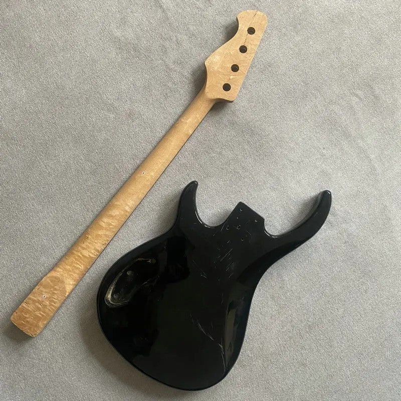 Black Basswood 4 String Electric Bass Body with Maple Neck, Rosewood F