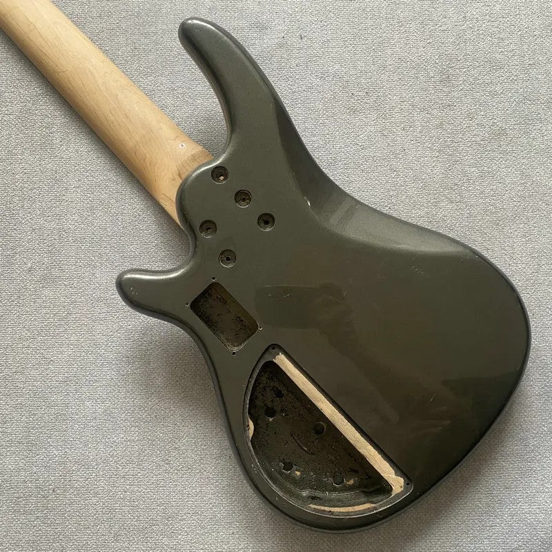 Metallic Silver 5 String Bass Basswood Body with Maple Neck, Rosewood