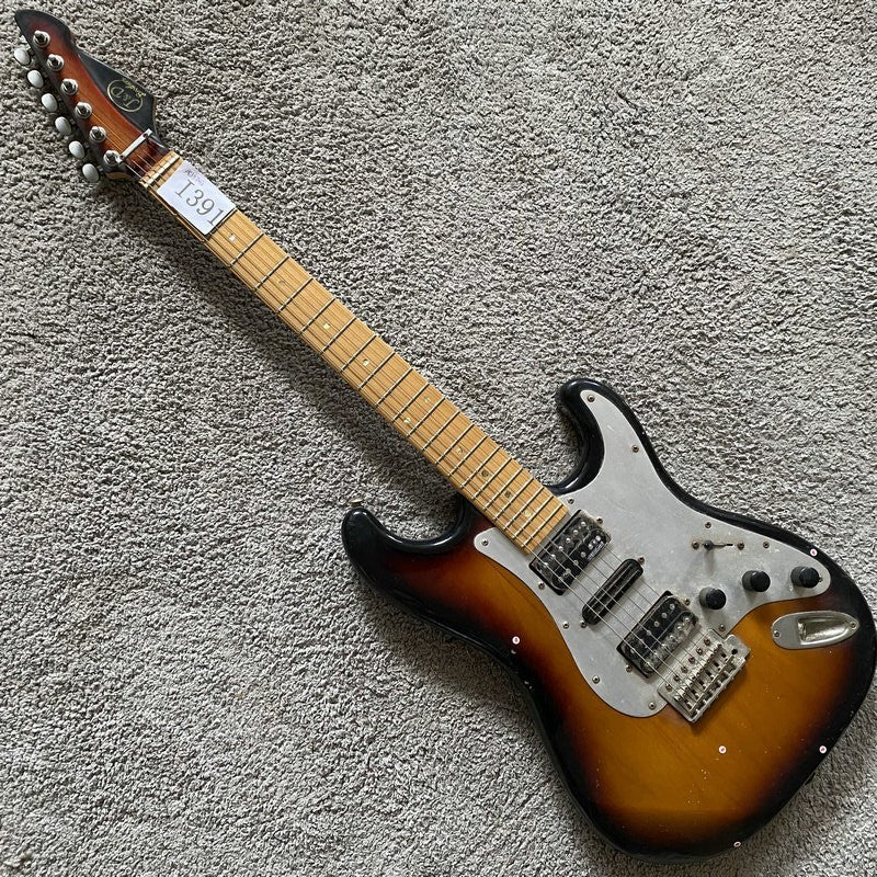 J&D Sunburst HSS Electric Guitar, Solid Basswood Body, Maple Neck, 22