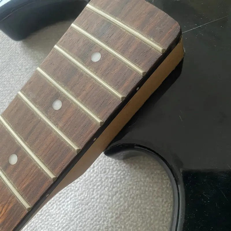 Black Basswood 4 String Electric Bass Body with Maple Neck, Rosewood F