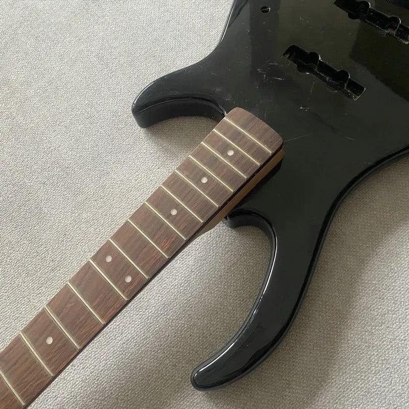 Black Basswood 4 String Electric Bass Body with Maple Neck, Rosewood F