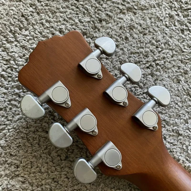 Left Handed Luna Acoustic Guitar, Engraved Spruce Top Body, Mahogany N