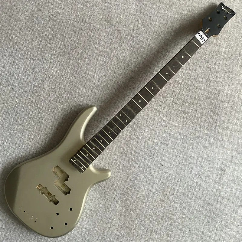 Metallic Silver 4 String Bass Basswood Body with Maple Neck, Rosewood
