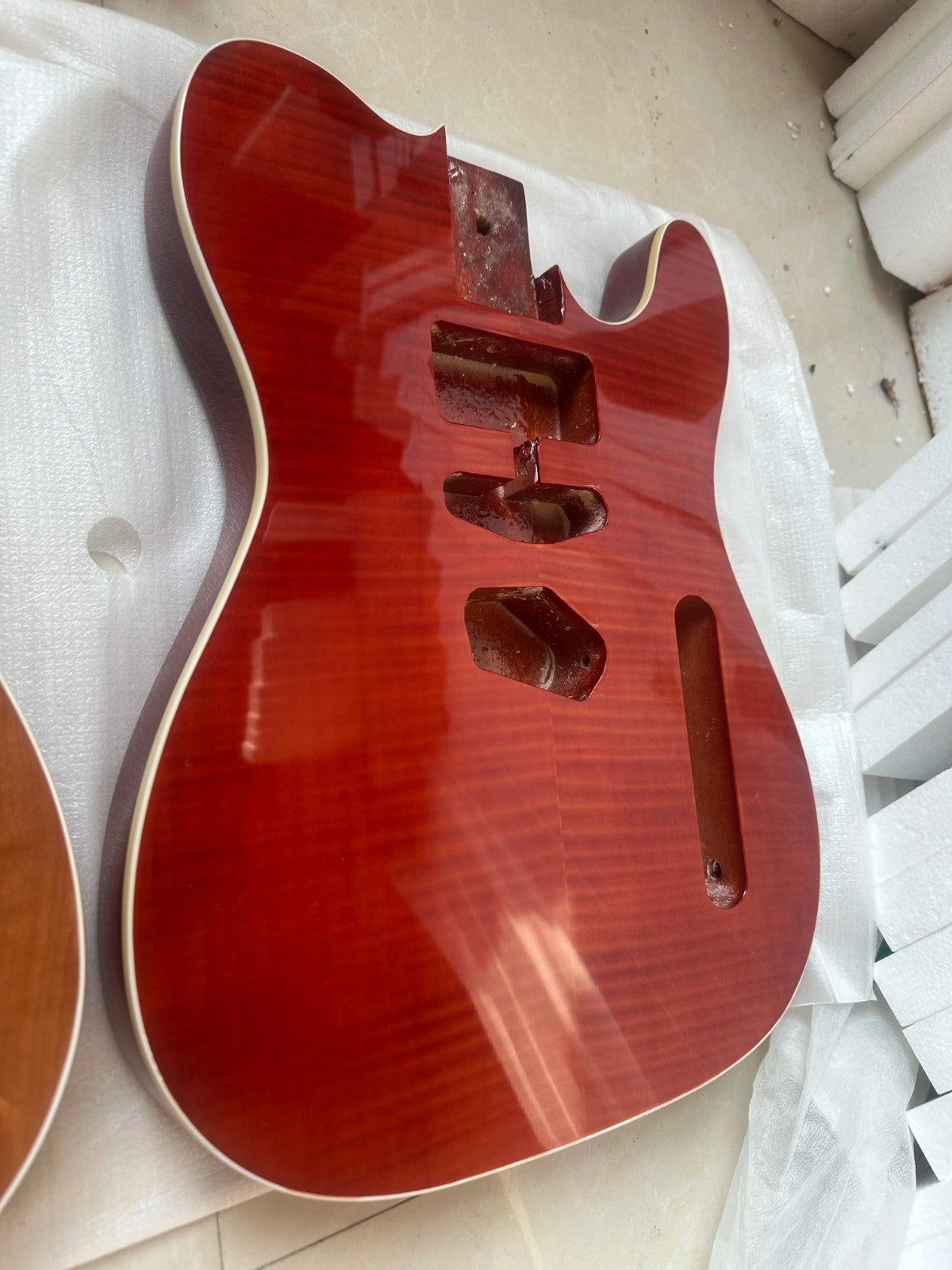 DIY Project Red Guitar Mahogany Body with Tiger Maple Top Fit Telecast