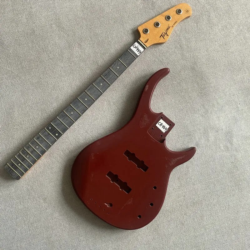 Red Basswood 4 String Bass Body with Maple Neck, Rosewood Fingerboard