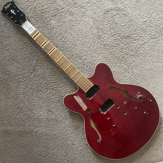 Red Glossy Semi Hollow Jazz Guitar Body Mahogany Neck, 22 Frets Finger