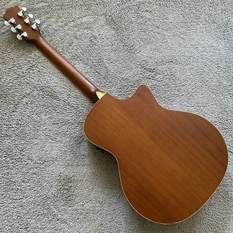 Left Handed Luna Acoustic Guitar, Engraved Spruce Top Body, Mahogany N