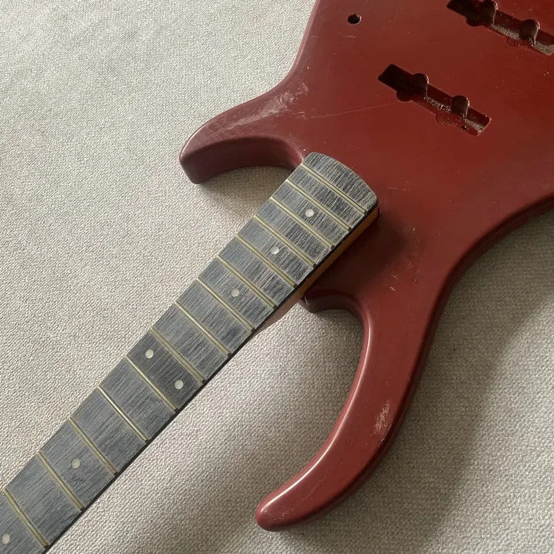 Red Basswood 4 String Bass Body with Maple Neck, Rosewood Fingerboard