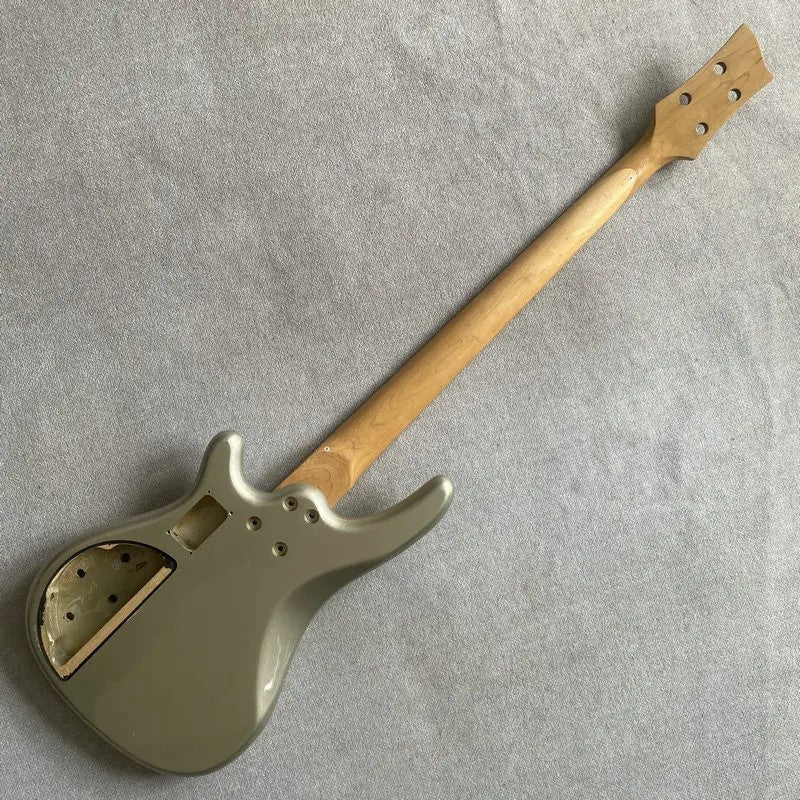 Metallic Silver 4 String Bass Basswood Body with Maple Neck, Rosewood