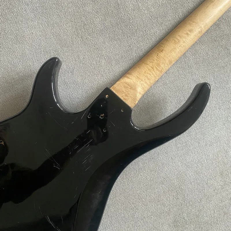 Black Basswood 4 String Electric Bass Body with Maple Neck, Rosewood F