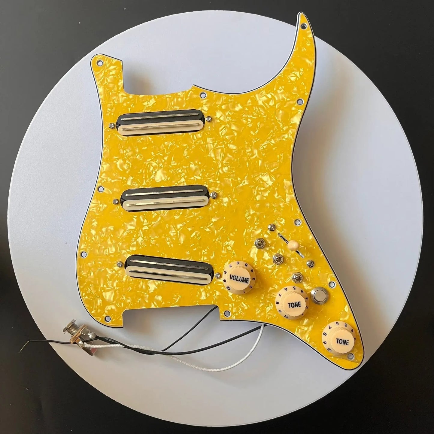 Yellow Pearl Guitar Loaded Prewired Pickguard Dual Rail Pickups,Multi