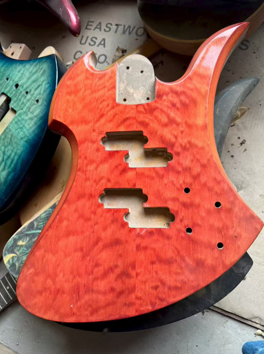 Red Quilted Maple Top 4 String Electric Bass Body