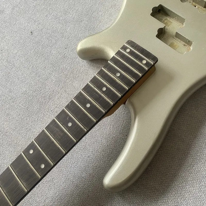 Metallic Silver 4 String Bass Basswood Body with Maple Neck, Rosewood