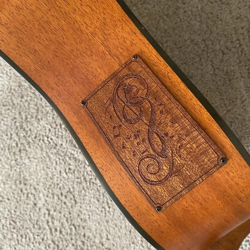 Luna Acoustic Guitar Engraved Spruce Top Body Mahogany Neck Rosewood F
