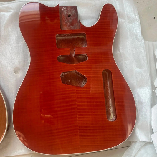 DIY Project Red Guitar Mahogany Body with Tiger Maple Top Fit Telecast