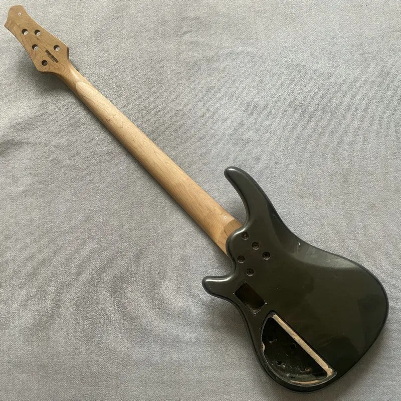 Metallic Silver 5 String Bass Basswood Body with Maple Neck, Rosewood